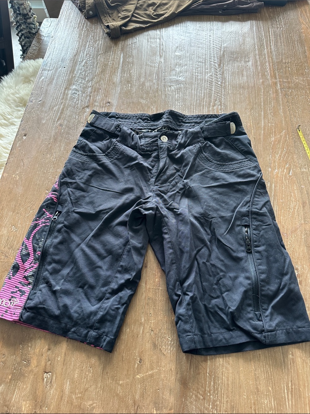 Black Women's Athletic Shorts with Pink Side Accent and Zip Pockets